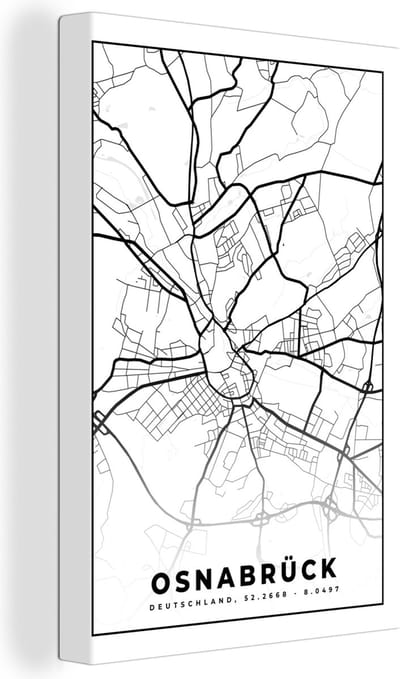 Canvas Schilderij Stadskaart - Osnabrück - Plattegrond - Kaart - 20x30 cm - Wanddecoratie