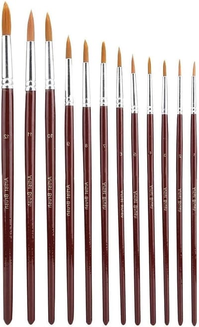 Set van 12 Professionele Verfkwasten voor Waterverf, Acryl en Olieverf - Fijne Puntige Nylon Borstels voor Nauwkeurig Schilderen