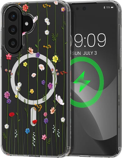 kwmobile Kristalheldere hardcase compatibel met Samsung Galaxy A57 5G Hoesje – compatibel met MagSafe – Acryl hoesje met TPU-rand – Wilde Bloemen Stengels design