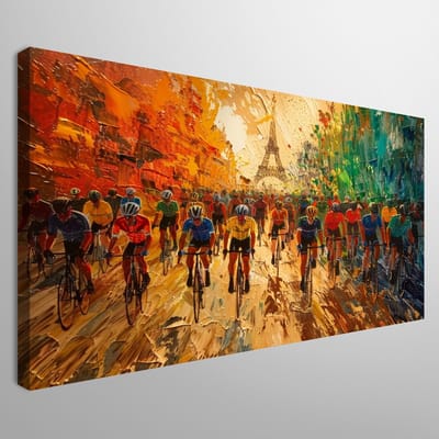 Ronde van frankrijk | Kleurrijke en dynamische fietsendeelnemers in de wereldberoemde Tour de France | Kunst - 150x100 centimeter op Canvas | Foto op Canvas