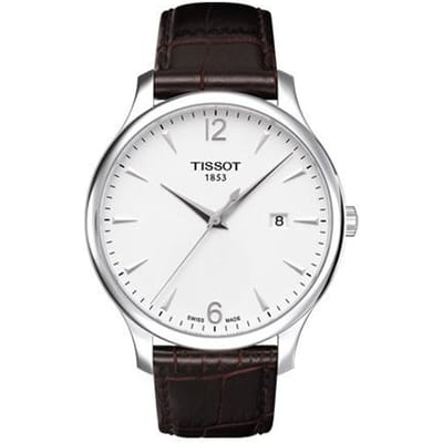 Tissot Elegance Serie Kwarts Uurwerk Datumweergave Grote Drie Wijzers Horloge Herenhorloges Wit Staal Leer T063.610.16.037.00 Regular Watch Box,White Dial Brown Strap white