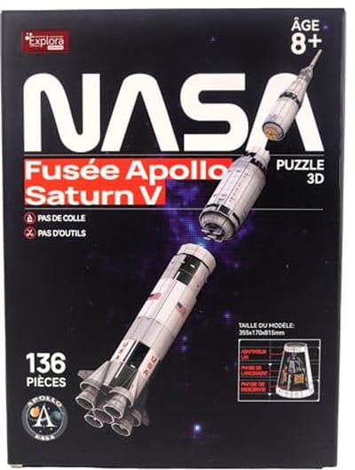 3D Puzzel Apollo Saturnus V Raket Missie - Educatief Bouwspel voor Kinderen - Vanaf 8 jaar - 136 Stukken - Niveau 5 - Zonder Lijm of Schaar