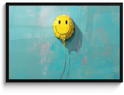 Poster in lijst - Fotolijst 90x60 cm - Posters - Ballon - Geel - Smiley - Posterlijst zwart - Decoratie - Wanddecoratie woonkamer - Muurdecoratie slaapkamer