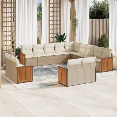 vidaXL - 13-delige - Loungeset - met - kussens - poly - rattan - beige