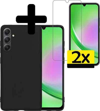 Hoesje - Met 2x Screenprotector - Geschikt voor Samsung Galaxy A34 - Sterk & Shockproof - Back Cover - Siliconen Case - Telefoon Hoes - Telefoonhoesjes - Zwart