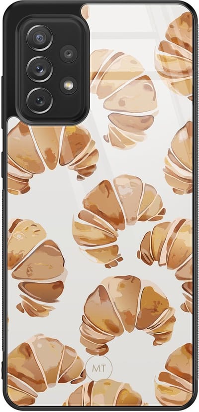 Hoesje geschikt voor Samsung Galaxy A52 5G - Croissant - Hard Case Zwart Back Cover - Print - Beige - Mooie Telefoonhoesjes