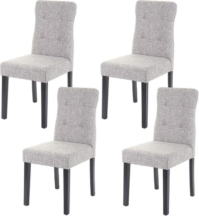 Set van 4 eetkamerstoelen MCW-E58, stoel eetkamerstoelen, MVG-gecertificeerd ~ stof/textiel grijs, donkere poten