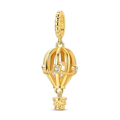 Fler® | Bedel | Past op populaire bedelarmbanden (standaard - 3mm) | Luchtballon Bedel met Kristal | Hangbedel Charm | 925 sterling zilver | Transparante zirkonia | Armband Kraal | Valentijnsdag Cadeau | Sinterklaas kado | Kerstcadeau | Verjaardag