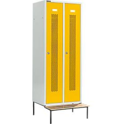 Schäfer Shop Select Kledinglocker, met zitbank, 2 compartimenten, 400 mm, cilinderslot, deur geel