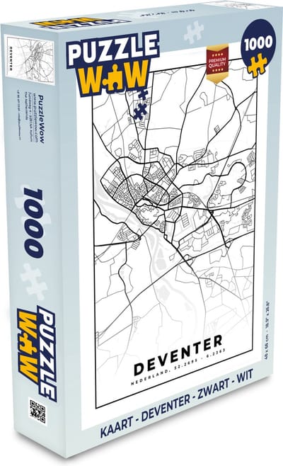Puzzel Kaart - Deventer - Zwart - Wit - Legpuzzel - Puzzel 1000 stukjes volwassenen