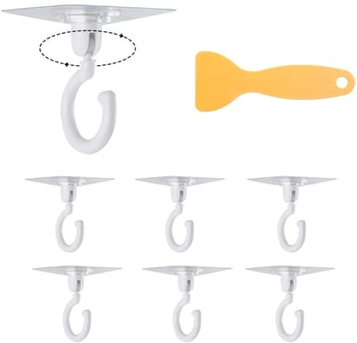 Allecto - Swivel Ceiling Hooks - Zelfklevende Haak - 360 Graden Rotatie - Transparant - Towel Holder - Ideaal voor Keuken en Office - 6 Stuks