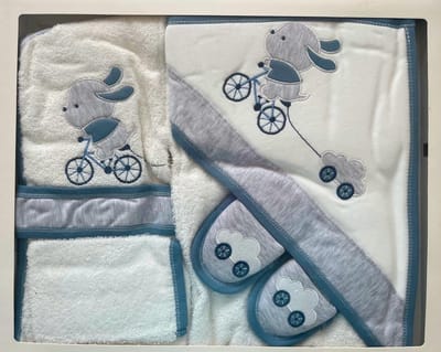 Badjas met capuchon 5-delig - badcape met capuchon voor baby - Set badjas - 100% katoen - Voor baby's van 0- 24 maanden - Oeko-tex gecertificeerd - konijn - badhanddoek