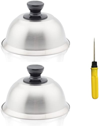 Dailygoods- Hamburgerkappen 16 x 10 cm - Roestvrij Staal - Smeltbel - Handgrepen - Set van 2 - Voor Cheeseburger/Steak - Burgersmoker