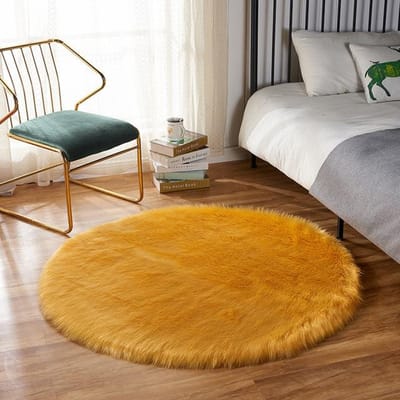 Tapis rond en fausse fourrure pour salon, tapis décoratif pour coiffeuse de chambre de fille, tapis blanc pur, tapis épais et moelleux pour le sol de chevet Round 30cm