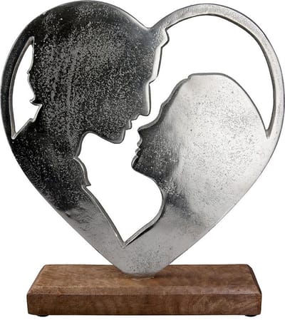 Gilde Handwerk - Beeld - Sculptuur - Liefdespaar - Mangohout - Metaal - Zilver