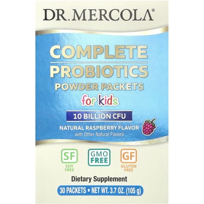 Dr. Mercola, Complete Probiotica Poeder voor Kinderen, Natuurlijke Framboos, 10 Miljard KVE, 30 Sachets, 0,12 oz (3.5 g) Elk