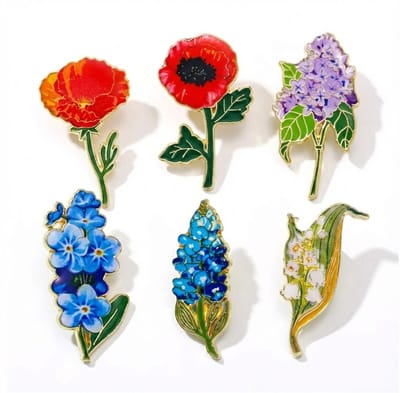 Multikleur bloem broche set – broche dames – decoratieve spelden set van 6 stuks met bloemen vorm, vintage uitstraling, emaille afwerking en goudkleurige omlijning