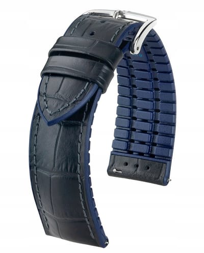 Hirsch Andy Horlogeband 18mm - Zwart met Blauwe Rand