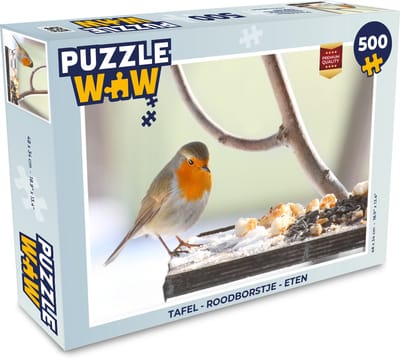 Puzzel Roodborstje - Eten - Winter - Legpuzzel - Puzzel 500 stukjes