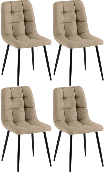 CLP Set van 4 Eetkamerstoelen Tilde - Gestoffeerd - Metalen Onderstel - belastbaar tot 150 kg Stof/taupe