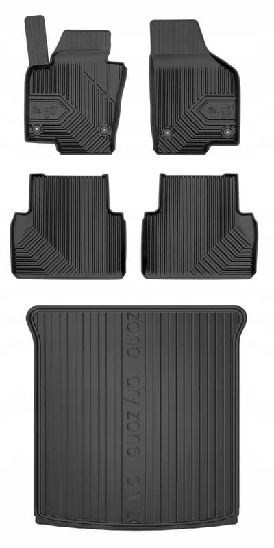 FROGUM - Voordeelset No.77 & DRY ZONE - Geschikt voor SEAT Alhambra II (2010-2020) - 7-persoons - Rubberen matten + Kofferbakmat - Zwart