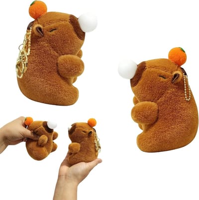 Schattige pluche capibara dieren set van 2, met verschillende haakjes, sleutelhanger, leuk cadeau voor mannen en vrouwen, verjaardagscadeau, emotionele steun en decoratie.