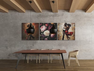 Drieluik Canvas Schilderij Dans en Bloemen – Romantische Wanddecoratie - 3x30x30 cm