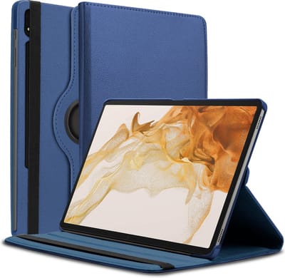 360 graden draaibare stand cover Hoes Geschikt voor: Samsung Galaxy Tab S8 Ultra 16.4 inch - Hoesje met Auto Wake Sleep voor SM-X900 X906 - donker blauw