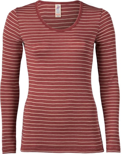 Engel Natur Dames Shirt Lange Mouw Zijde - Merino Wol GOTS Koperrood Gestreept 38/40M