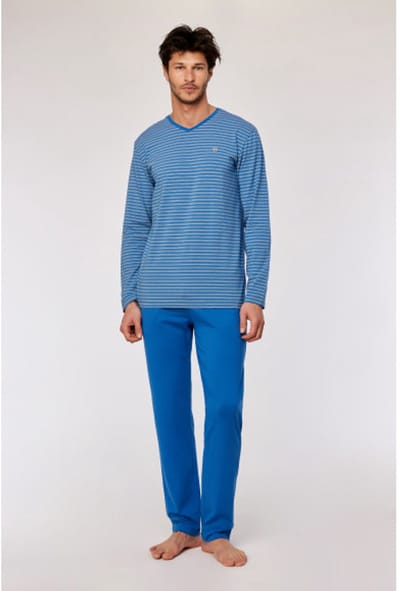 Woody pyjama heren - blauw/geel gestreept - 252-10-MVL-Z/924 - maat XL
