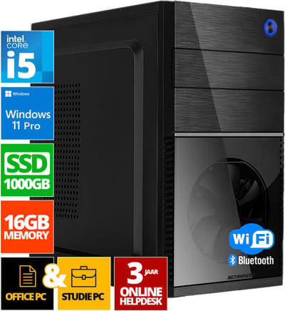 Intel Compleet PC | Intel Core i5 | 16 GB DDR4 | 1 TB SSD - NVMe | Windows 11 Pro + WiFi & Bluetooth