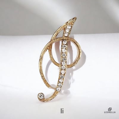 Luxe Strass | I | Letter Broche Goudkleurig met Zirconia Steentjes – Unisex Cursieve Initialen Pin Diverse Maten Voor Heren & Dames