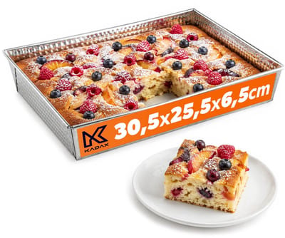KADAX Rechthoekige bakvorm in 3 maten, met hoge metalen randen voor cake, toast, cheesecake, brownie, onderhoudsvriendelijk, warmteverdeling (30,5 x 25,5 cm, zilver)