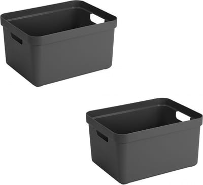 Sunware opbergbox Sigma - 2x stuks - kunststof - 32 liter - antraciet - opberg dozen/bakken - opbergers - 45 x 35 x 24 cm