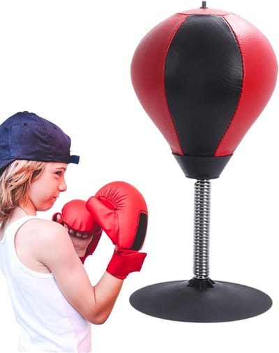 Tafel Bokszak - Bureau Speelgoed - Stress Verlichten - Sterke Zuignap - 37 cm Hoog - Zwart en Rood