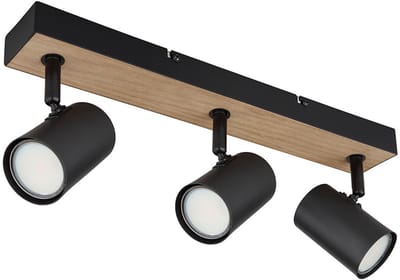 Plafondlamp Slaapkamerlamp 3-lichts zwenkbare spot, metaal hout, zwart, GU10, LxBxH 41x6x13,5 cm