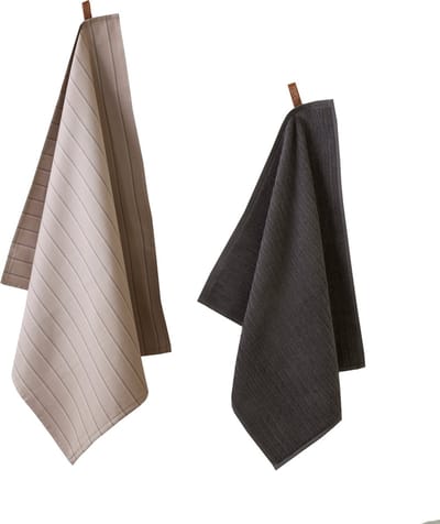 Ten Cate Keukenhanddoeken Set - 1x Keukendoek 50x50 & 1x Theedoek 60x65 - Antraciet/Taupe