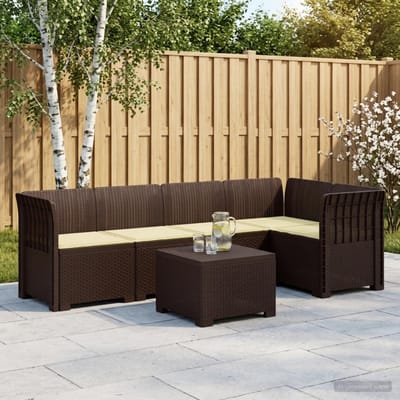 vidaXL - 5-Zits - Tuinbank - met - Kussens - Rattanlook - PP - Bruin