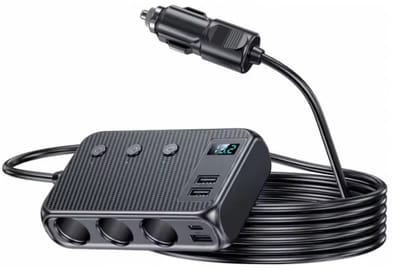 128W Auto Sigarettenaansteker Verdeler – 7-in-1 Splitter met PD & QC3.0 Snelladen – 12V/24V – Met Schakelaars & LED Voltmeter