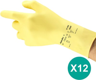 AlphaTec® 87-086 - Chemische beschermende handschoenen, Huishouden, Latex, S, Geel, 12 paar