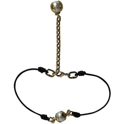 Louis Vuitton Parelnody Choker Halsketting in Goudkleurig Metaal en Zwart Lederen