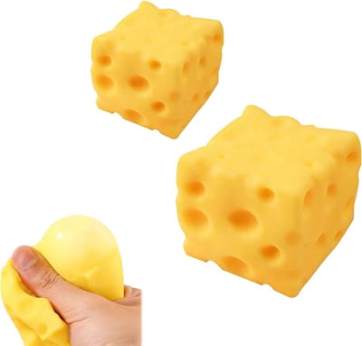 Vingertopspeeltje in de vorm van een kaas - Leuk sensorisch stressverlichtend speeltje - Zacht - Fidget Squishy - veilig en niet-giftig - Niet plakkerig - angst - realistische kaasvorm - voor volwassenen en kinderen - geel