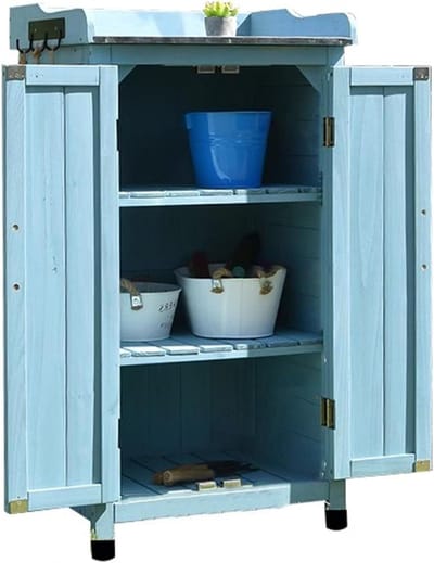 Houten Opbergkast - Buitenkast Tuin - Gereedschap Opbergen - Waterdicht Massief Hout - 66x43x95cm - Blauw