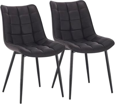 Happyment Luxe Eetkamerstoelen - Donkergrijs - Fauteuils met armleuning - Woonkamerstoelen - Keukenstoelen - Kuipstoel - PU leer - Set van 2