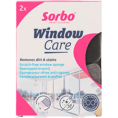 Sorbo Window Care – Krasvrije Raamspons – Streeploos & Glanzend Glas – Voor Ramen, Spiegels & Douchewanden – Set van 2 Stuks