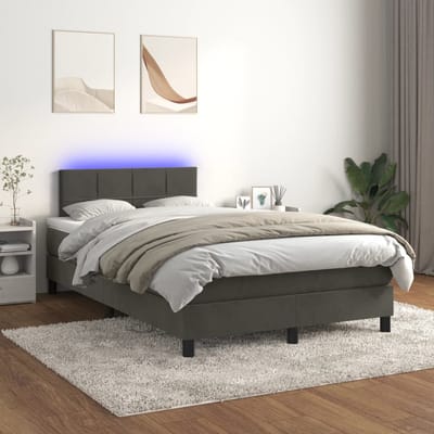 vidaXL - Boxspring - met - matras - en - LED - fluweel - donkergrijs - 120x200 - cm