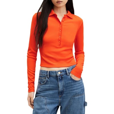 AllSaints Hallie Ls Polo Zesty Orange Größe: 4 | Longsleeves Outlet | Damen | Orange