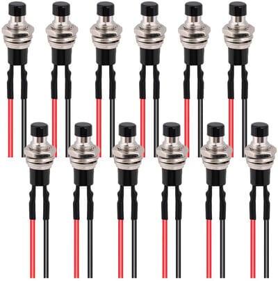 12 Stuks Voorbedrade Mini Drukknop Schakelaar 12V 3A 220V SPST Rond Rood