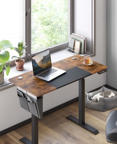 Parya Home - Zit Sta Bureau – Elektrisch Verstelbaar In Hoogte – Met Geheugenfunctie en Opbergruimte – Vintage Bruin/Zwart – 120x60 cm