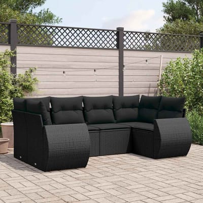 vidaXL - 6-delige - Loungeset - met - kussens - poly - rattan - zwart